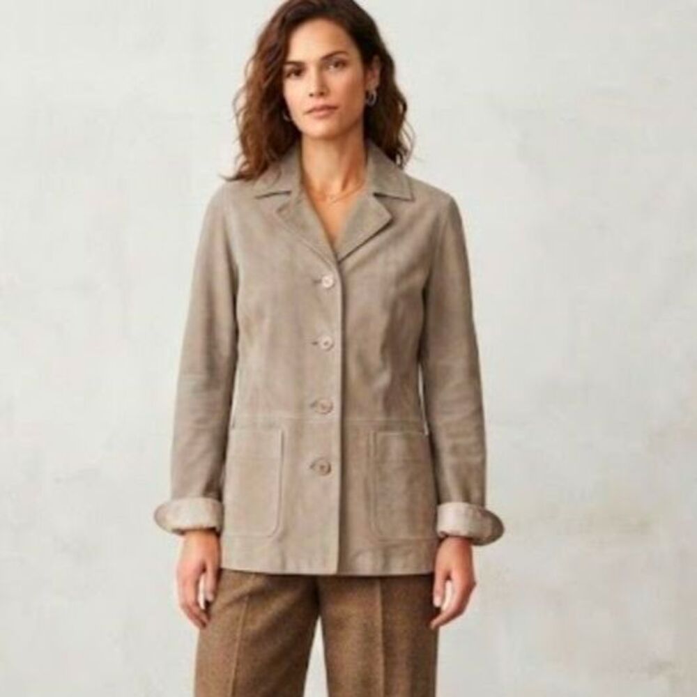 Kate Hill suede leather jacket m Stone beige gray color